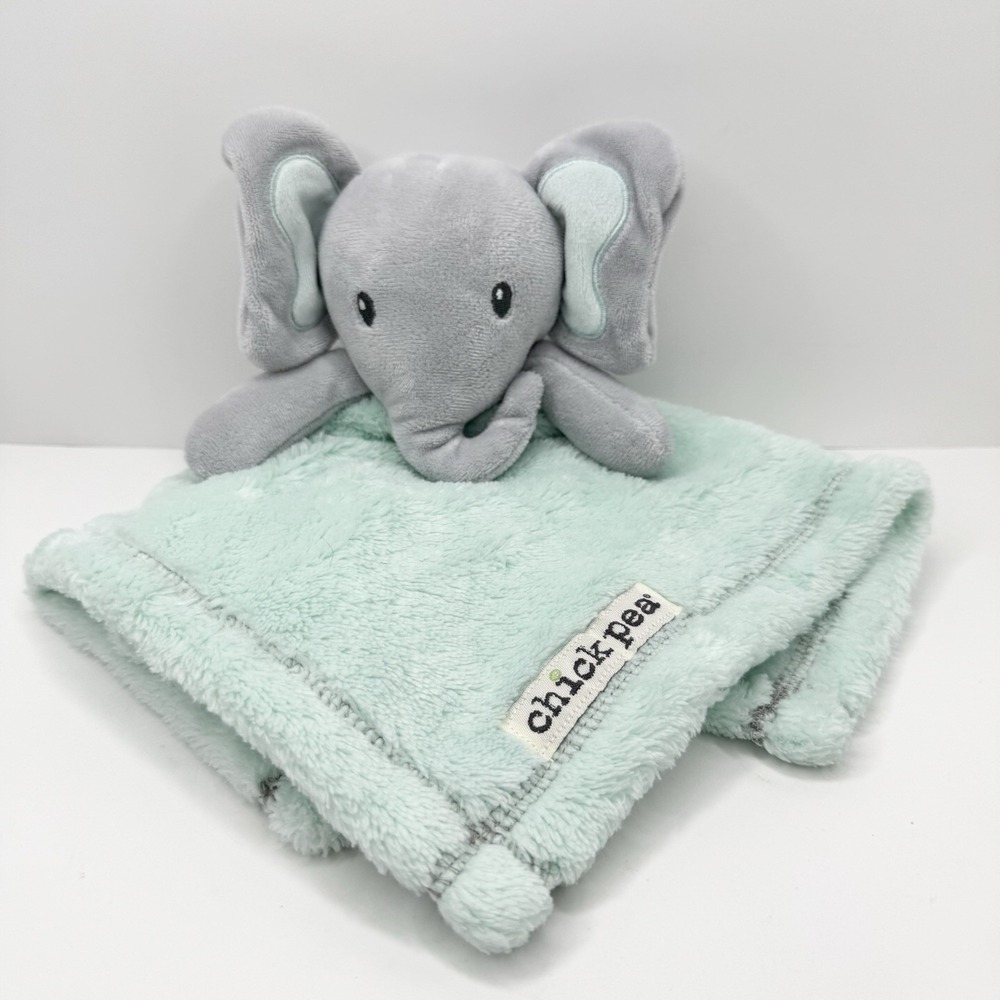 Chick Pea Elephant Plush Lovey Security Blanket Mint Green Gray
